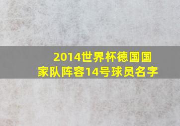 2014世界杯德国国家队阵容14号球员名字