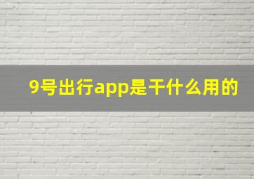 9号出行app是干什么用的