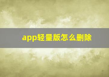 app轻量版怎么删除