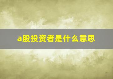 a股投资者是什么意思