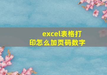 excel表格打印怎么加页码数字