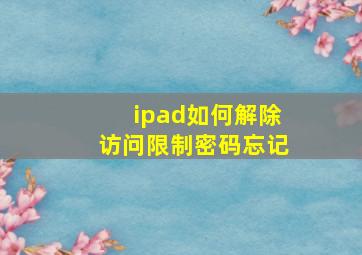 ipad如何解除访问限制密码忘记