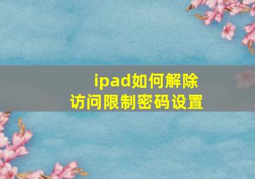 ipad如何解除访问限制密码设置