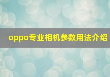 oppo专业相机参数用法介绍