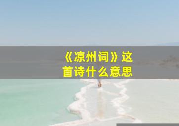 《凉州词》这首诗什么意思