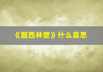 《题西林壁》什么意思