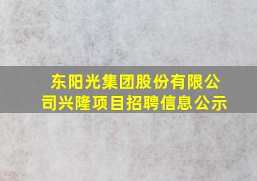 东阳光集团股份有限公司兴隆项目招聘信息公示