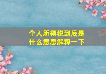 个人所得税到底是什么意思解释一下