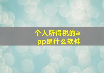 个人所得税的app是什么软件