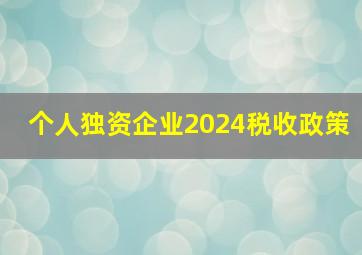 个人独资企业2024税收政策