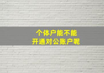 个体户能不能开通对公账户呢