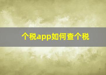 个税app如何查个税