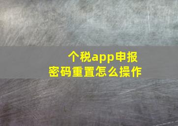 个税app申报密码重置怎么操作