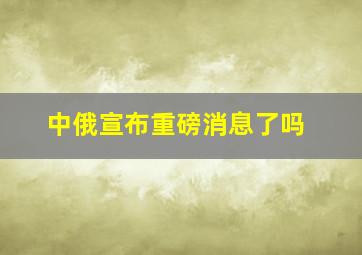 中俄宣布重磅消息了吗