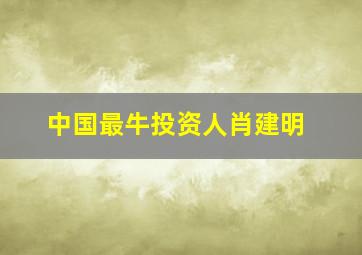 中国最牛投资人肖建明