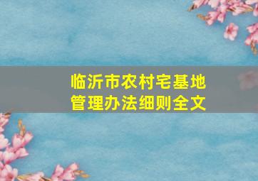 临沂市农村宅基地管理办法细则全文