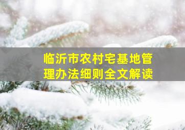 临沂市农村宅基地管理办法细则全文解读