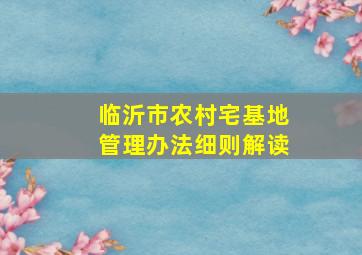 临沂市农村宅基地管理办法细则解读