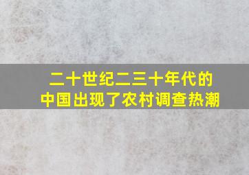 二十世纪二三十年代的中国出现了农村调查热潮