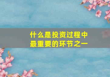 什么是投资过程中最重要的环节之一