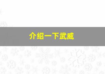 介绍一下武威