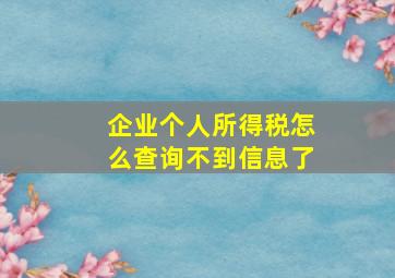 企业个人所得税怎么查询不到信息了