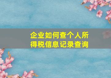 企业如何查个人所得税信息记录查询