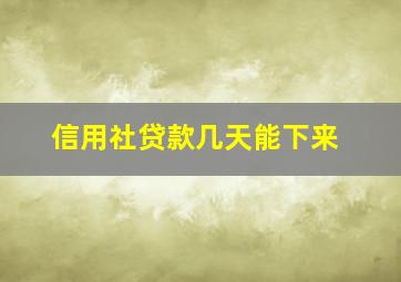 信用社贷款几天能下来