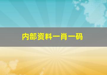 内部资料一肖一码