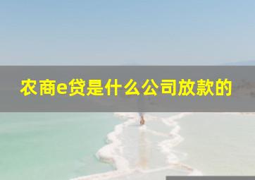 农商e贷是什么公司放款的