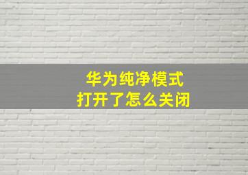 华为纯净模式打开了怎么关闭