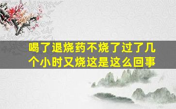 喝了退烧药不烧了过了几个小时又烧这是这么回事