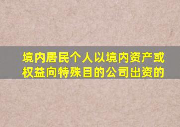 境内居民个人以境内资产或权益向特殊目的公司出资的