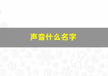 声音什么名字