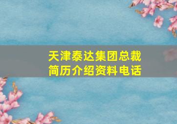 天津泰达集团总裁简历介绍资料电话