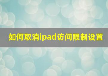 如何取消ipad访问限制设置