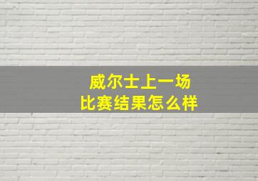 威尔士上一场比赛结果怎么样