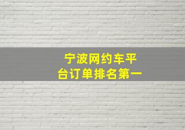 宁波网约车平台订单排名第一