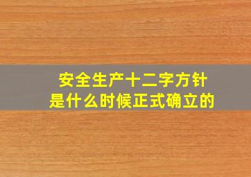 安全生产十二字方针是什么时候正式确立的