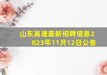 山东高速最新招聘信息2023年11月12日公告