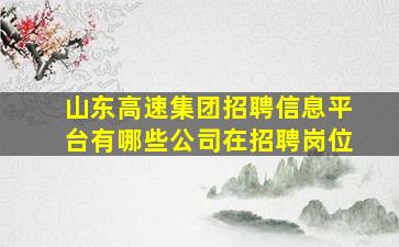 山东高速集团招聘信息平台有哪些公司在招聘岗位