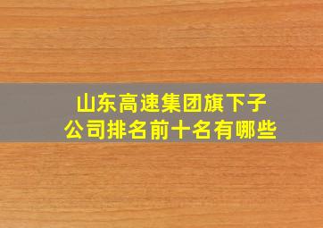 山东高速集团旗下子公司排名前十名有哪些