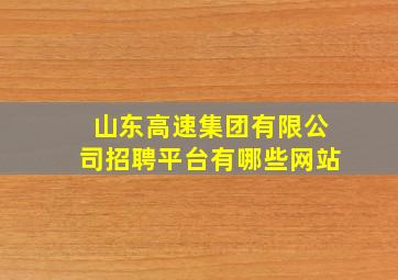 山东高速集团有限公司招聘平台有哪些网站