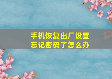 手机恢复出厂设置忘记密码了怎么办