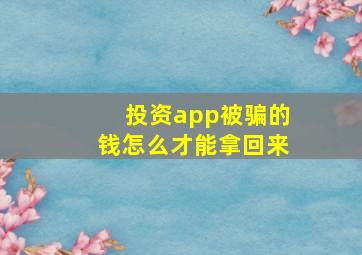 投资app被骗的钱怎么才能拿回来