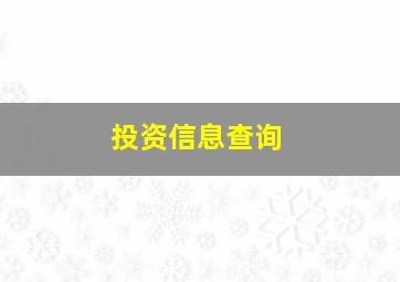 投资信息查询