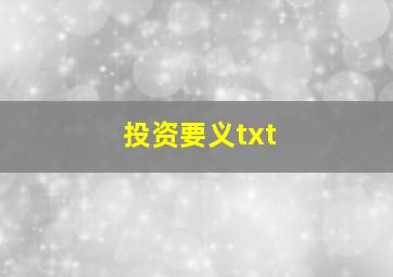 投资要义txt