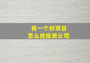 有一个好项目怎么找投资公司