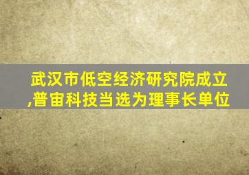 武汉市低空经济研究院成立,普宙科技当选为理事长单位