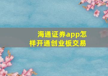 海通证券app怎样开通创业板交易